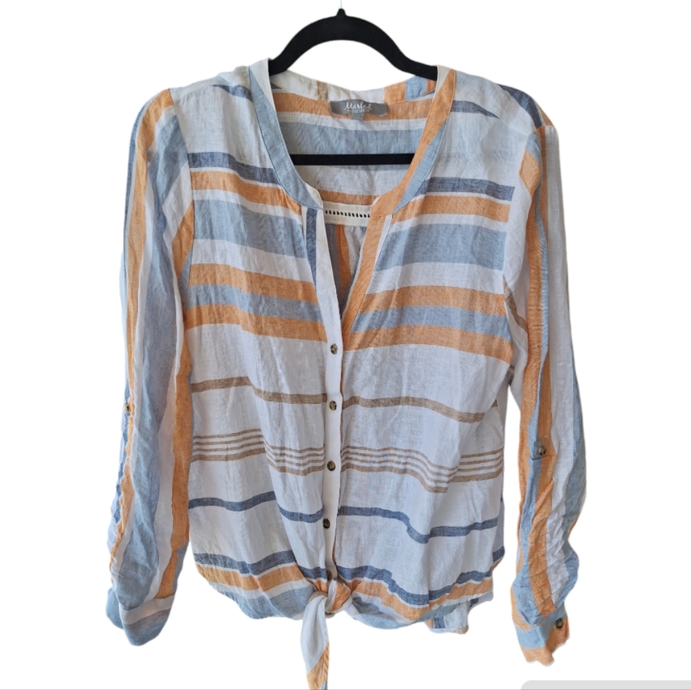 🐞 2/$15 - Marled Essentials Striped Button Down with Front Tie - Size XL
